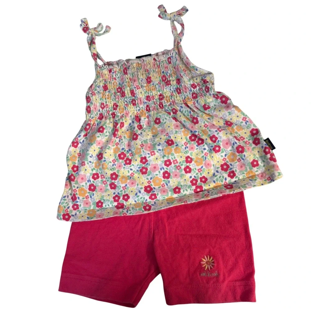 Vintage y2K Oshkosh Bgosh Tie Floral Tank Top Shirts Outfit Set Girls 12 months
